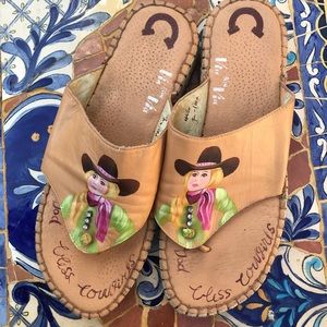 God loves Cowgirls original art, leather sandals